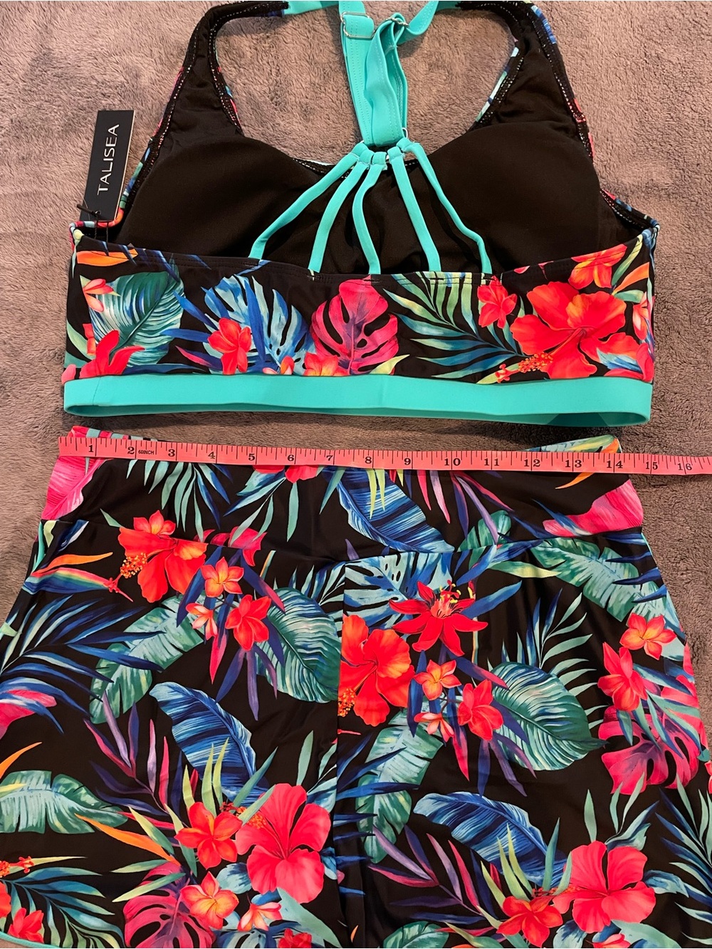 Talisea Three Piece Tankini Swimsuit Women’s Size L Floral Padded - Picture 7 of 11